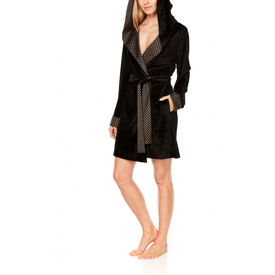 Short dressing gown in a blend of bamboo fibre with a wide hood - Coemi-Lingerie