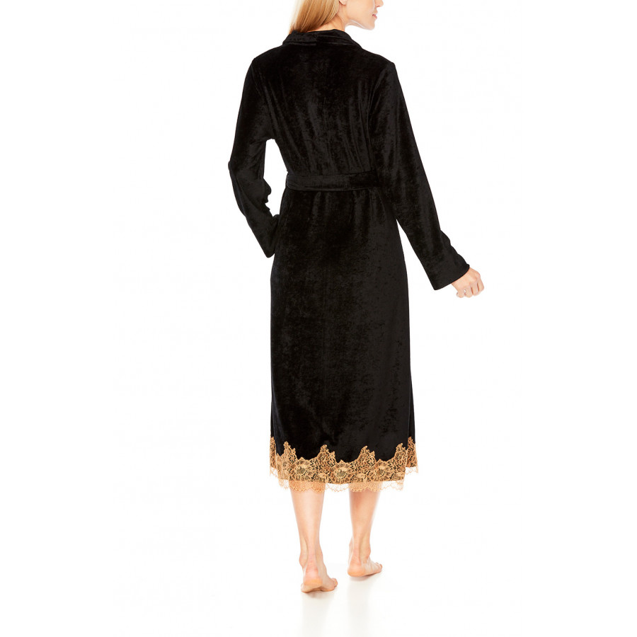 Elegant, long bathrobe/dressing gown in a blend of bamboo fibre and lace - Coemi-Lingerie
