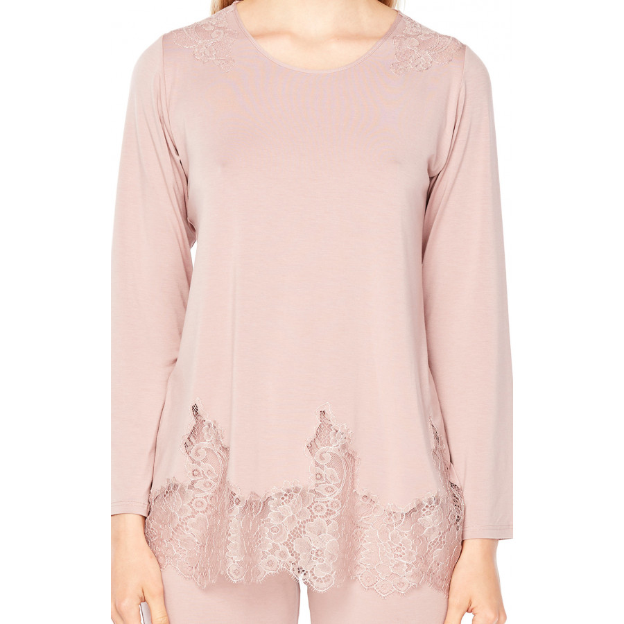 Long-sleeve micromodal pyjamas with matching lace - Coemi-Lingerie