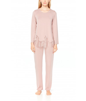 Pyjama aus Micromodal mit langen Ärmeln und farblich passender Spitze - Coemi-Lingerie