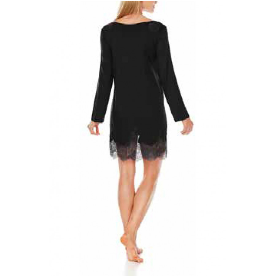 Short micromodal nightdress with long sleeves and lace
