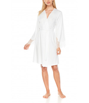 Mid-length, long-sleeve dressing gown with lace at the cuffs