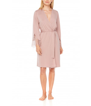 Mid-length, long-sleeve dressing gown with lace at the cuffs