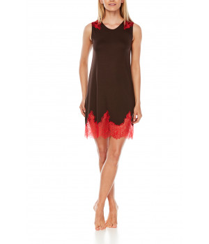Short nightdress with two-tone micromodal and lace sleeves