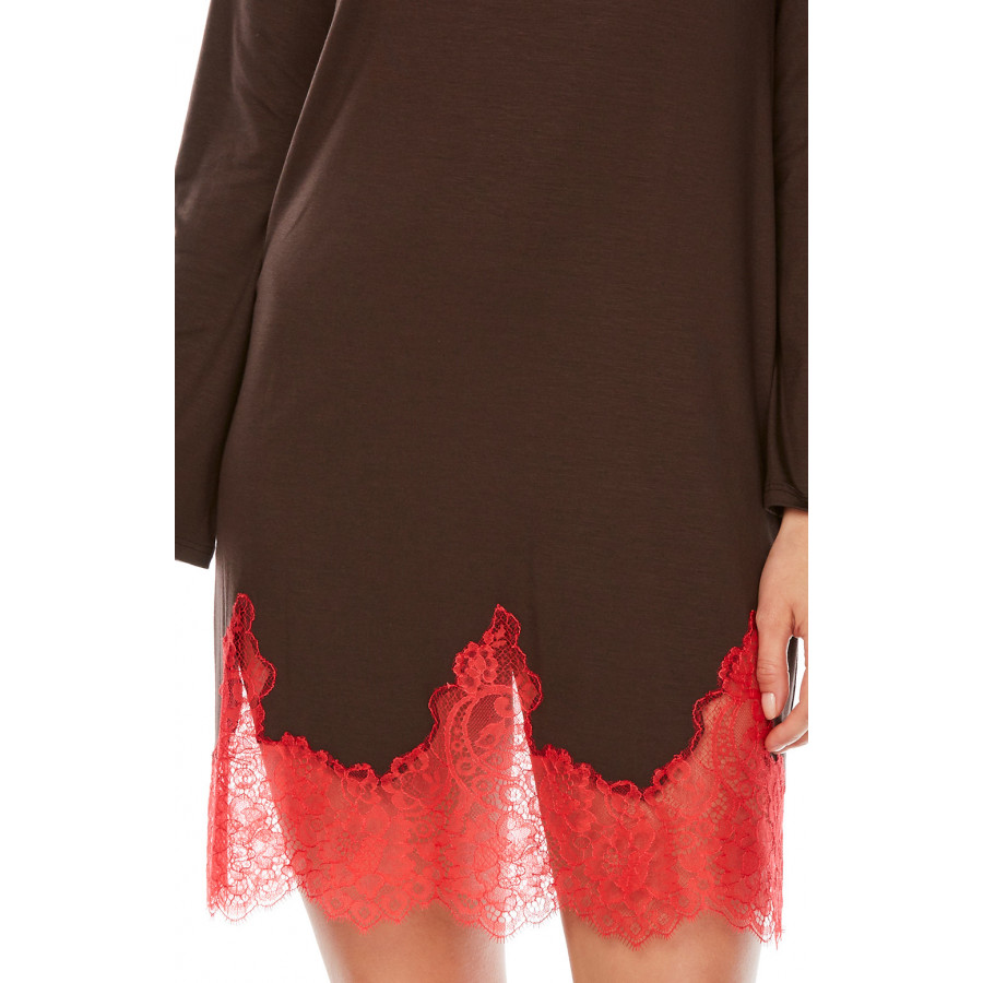 Short nightdress with two-tone micromodal and lace long sleeves - Coemi-lingerie