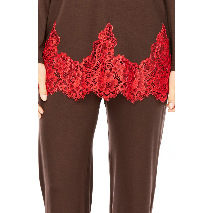 Two-tone, long-sleeve micromodal and lace pyjamas - Coemi-Lingerie
