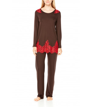 Ensemble pyjama bicolore manches longues en micromodal et dentelle - Coemi-Lingerie