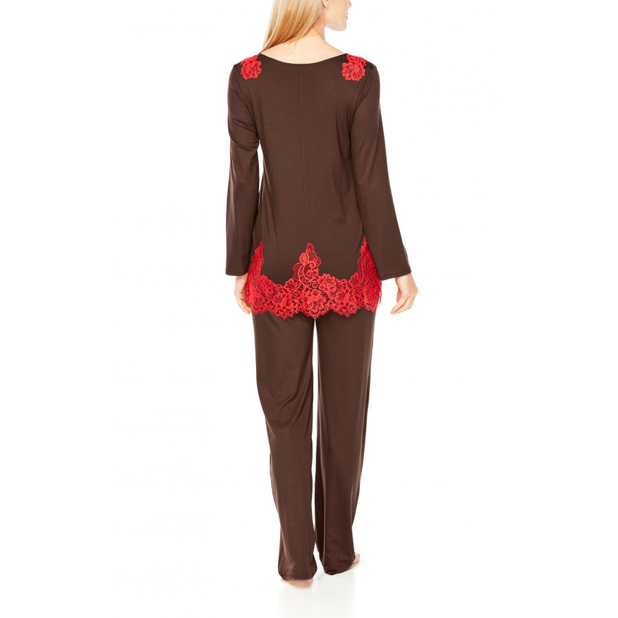 Two-tone, long-sleeve micromodal and lace pyjamas - Coemi-Lingerie