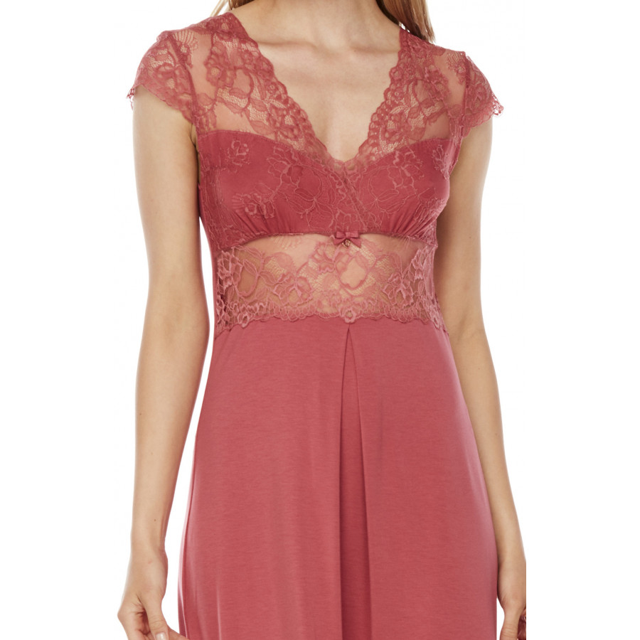 Mid-length micromodal and lace nightdress with short sleeves - Coemi-Lingerie
