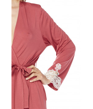 Halblanger Kimono aus Micromodal mit langen Ärmeln und Spitze - Coemi-Lingerie