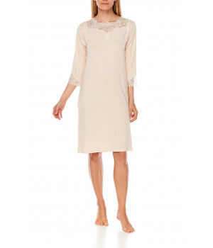 Micromodal and lace mid-length nightdress with three-quarter-length sleeves