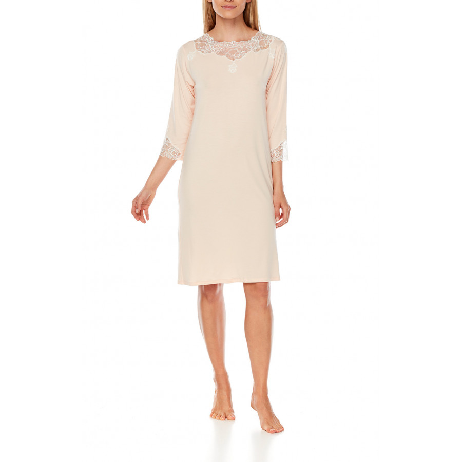 Micromodal and lace mid-length nightdress with three-quarter-length sleeves - Coemi-Lingerie