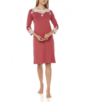 Micromodal and lace mid-length nightdress with three-quarter-length sleeves - Coemi-Lingerie