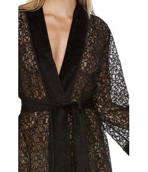 Very sexy, mid-length black dressing gown, made entirely of lace - Coemi-Lingerie