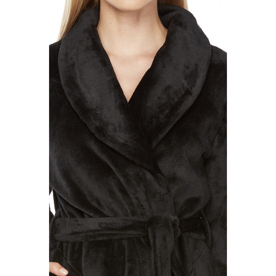 Long fleece dressing gown with shawl collar, wide pockets at the sides and belt - Coemi-Lingerie