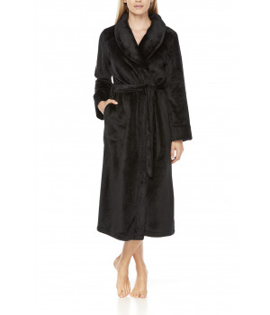 Long fleece dressing gown with shawl collar, wide pockets at the sides and belt - Coemi-Lingerie