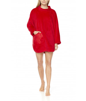 Fleece poncho with short batwing sleeves and round neck - Coemi-Lingerie
