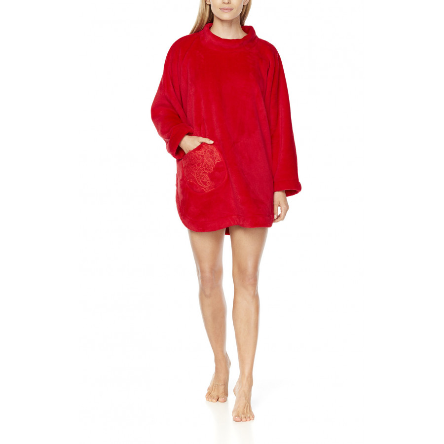Fleece poncho with short batwing sleeves and round neck - Coemi-Lingerie