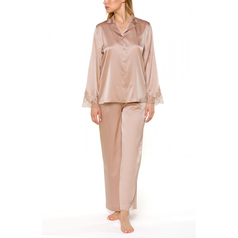 Silk and lace skin-coloured two-piece pyjamas - Coemi-lingerie
