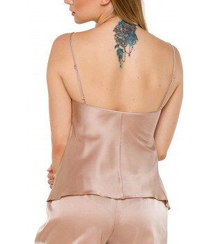 Skin-coloured nightwear set with top and shorts in silk and lace - Coemi-lingerie