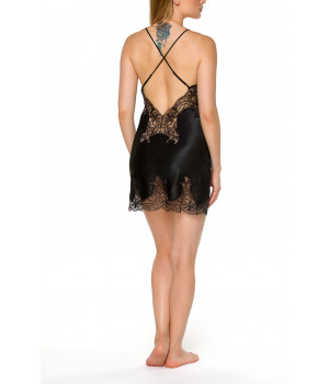Satin and lace negligee with thin, adjustable criss-cross straps at the back - Coemi-lingerie