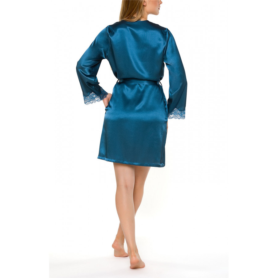 Satin and lace short dressing gown with long sleeves - Coemi-lingerie