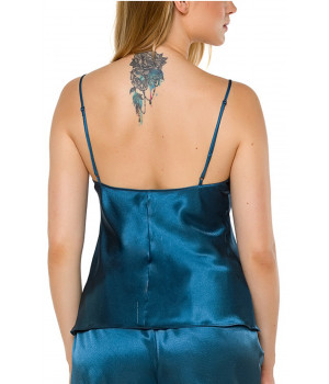 Top and shorts nightwear set in blue or black satin and lace - Coemi-lingerie