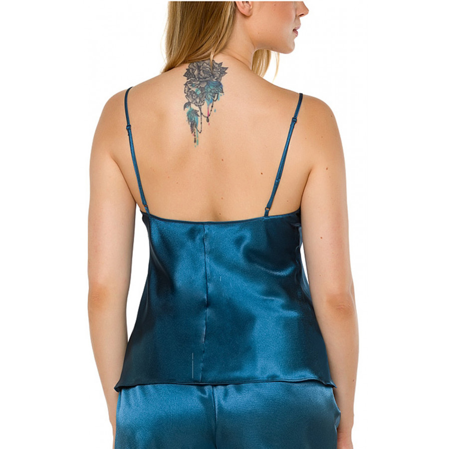 Ensemble de nuit top et short en satin bleu ou noir et dentelle - Coemi-lingerie