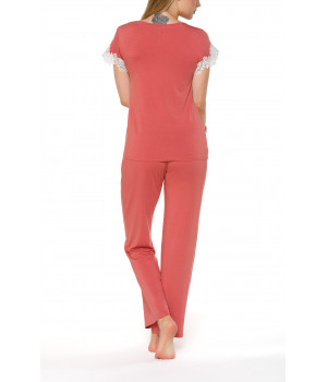 Ensemble pyjama rose corail ou blanc à manches courtes et dentelle - Coemi-lingerie