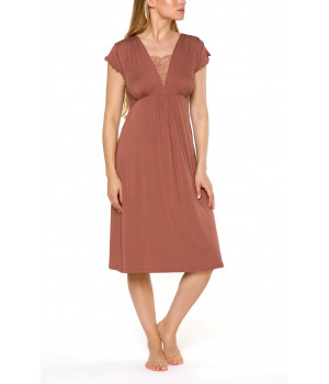 Mid-length nightdress/lounge robe with loose-fitting short sleeves