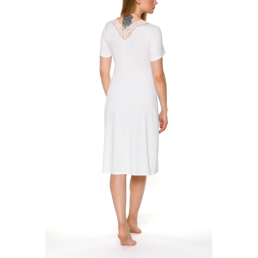 Mid-length nightdress/lounge robe with lace and loose-fitting short sleeves - Coemi-lingerie