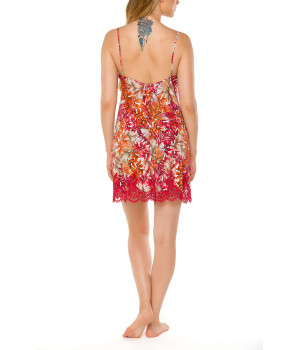 Negligee with thin, adjustable straps, a floral motif and red lace - Coemi-lingerie