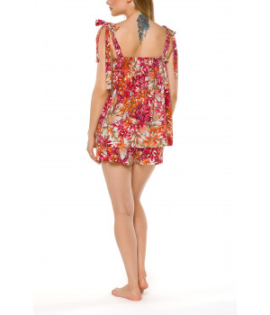 Top and shorts nightwear set with a floral motif and red lace - Coemi-lingerie