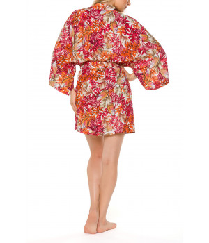 Déshabillé court forme kimono manches amples et longues motif floral - Coemi-lingerie