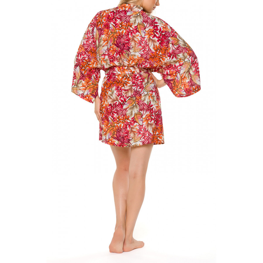 Kurzer Kimono mit langen, weiten Ärmeln im Blumenmuster - Coemi-lingerie