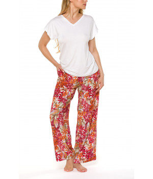 Loose-fitting pyjama bottoms/loungewear joggers with a floral motif in a shade of red