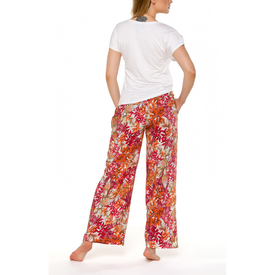 Weite Pyjamahose / Homewearhose im Blumenmuster in verschiedenen Rottönen - Coemi-lingerie