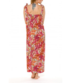 Long nightdress/lounge robe, tied at the shoulders, with a floral motif - Coemi-lingerie