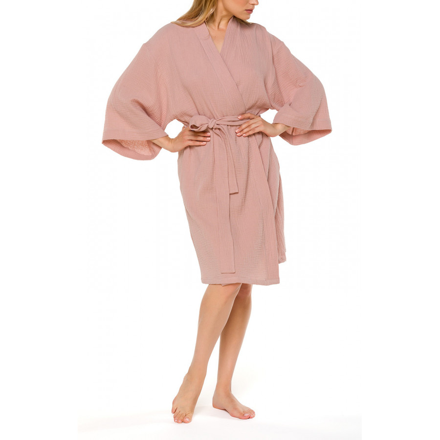 Déshabillé court ample forme kimono en coton - Coemi-lingerie
