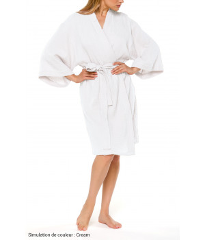 Loose-fitting, short kimono-style cotton dressing gown
