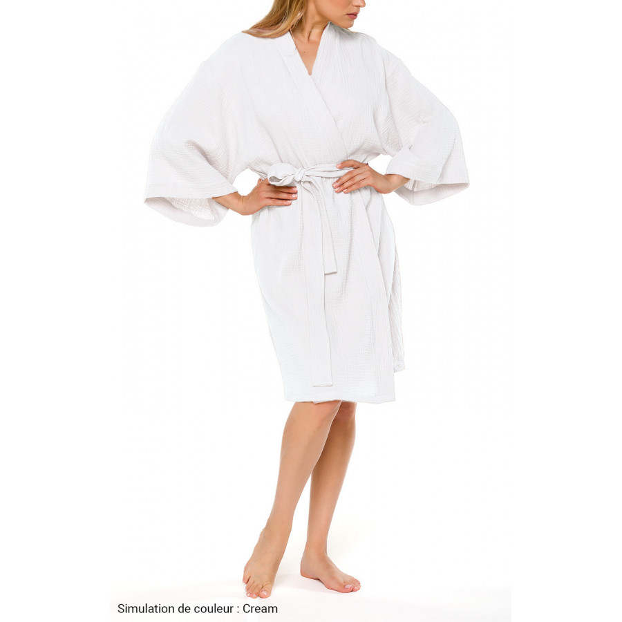 Loose-fitting, short kimono-style cotton dressing gown - Coemi-lingerie