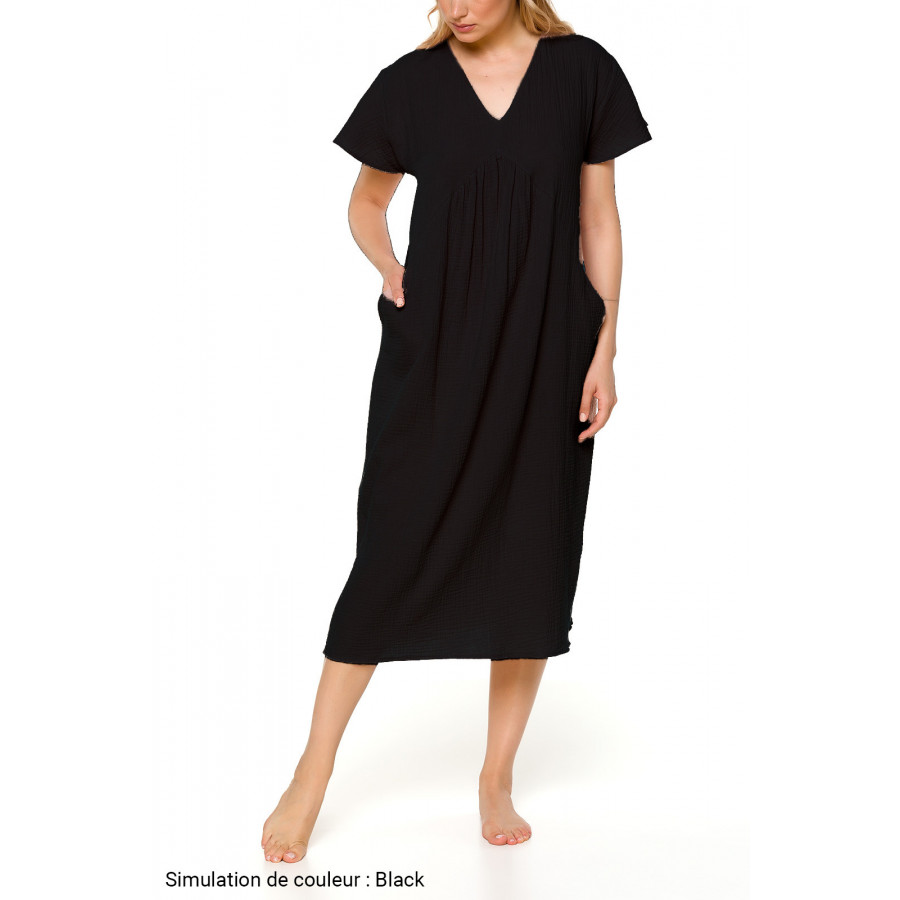 Loose-fitting, flared nightdress/lounge robe with flared short sleeves - Coemi-lingerie