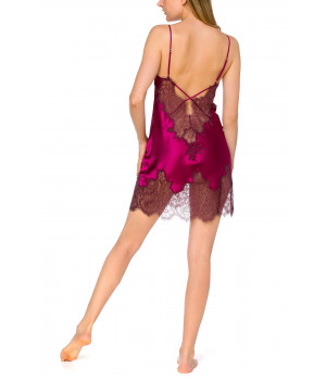 Glamorous satin negligee with matching lace and thin, adjustable straps - Coemi-lingerie