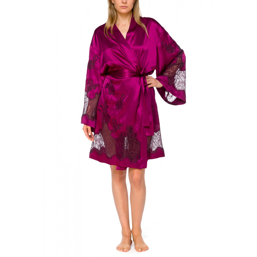 Satin and lace dressing gown with long, flared sleeves - Coemi-lingerie