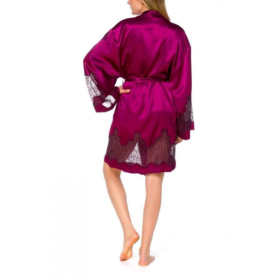 Satin and lace dressing gown with long, flared sleeves - Coemi-lingerie