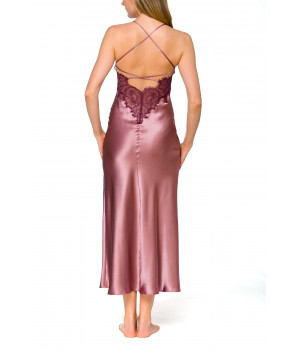 Long nightdress in satin and lace with thin, criss-cross straps at the back - Coemi-lingerie
