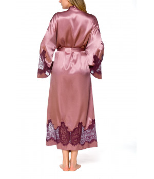 Long, wrap-around, satin and lace dressing gown with long, flared sleeves - Coemi-lingerie