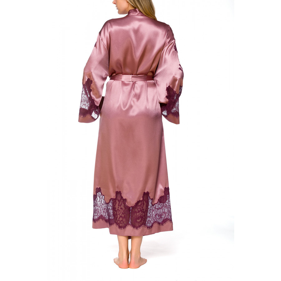 Langer Kimono aus Satin und Spitze zum Einwickeln mit langen, weiten Ärmeln - Coemi-lingerie