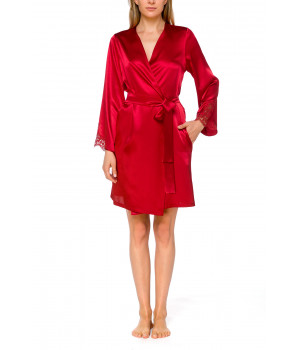 Pretty, red satin and lace, short dressing gown - Coemi-lingerie