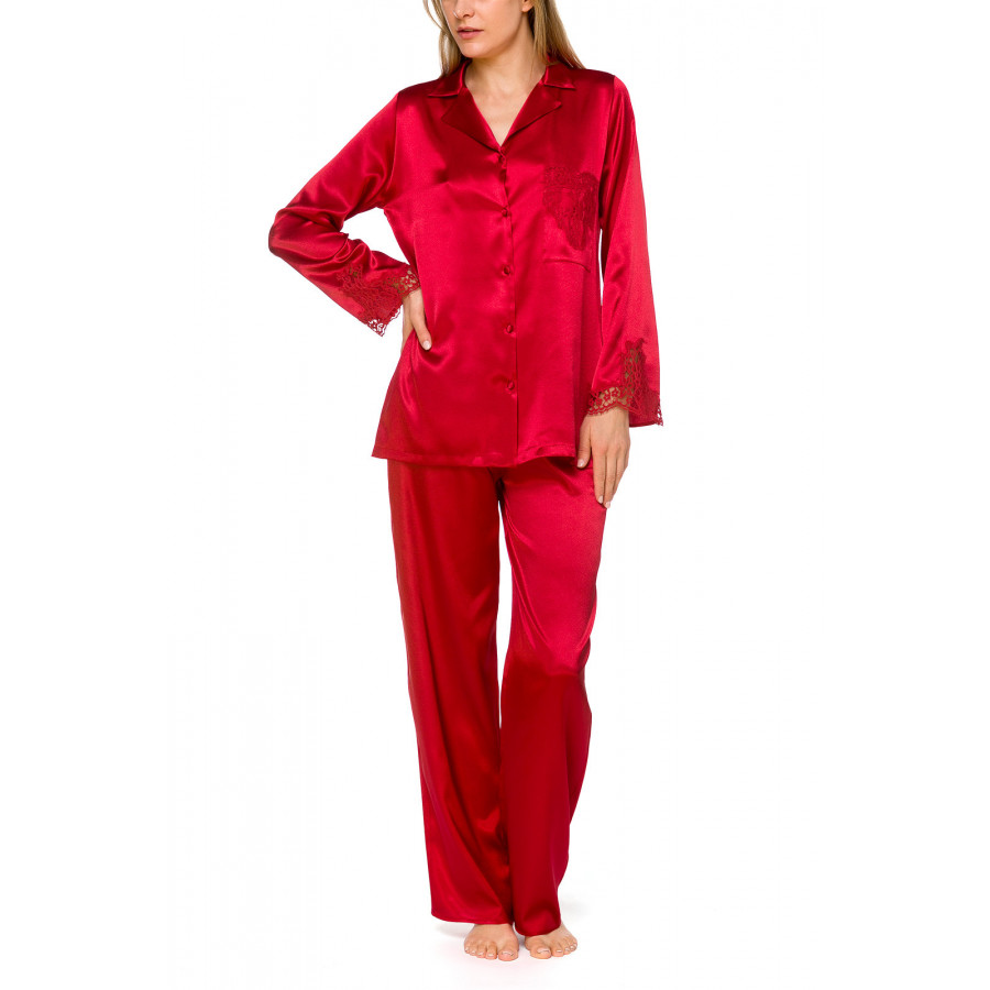 Sublime pyjama 2 pièces en satin et dentelle rouge - Coemi-lingerie
